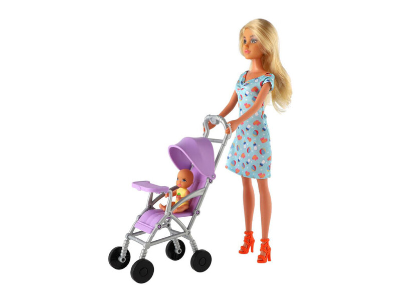 Panenka Anlily s holčičkou a kočárkem + doplňky 30cm